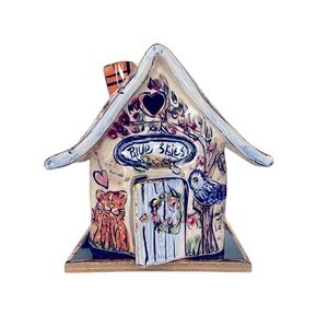 Heather Goldminc Blue Sky Clayworks Ceramic  “Blue Skies” tea-light house